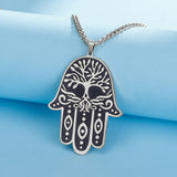 Dawapara Stainless Steel Fatima Hamsa Hand Egyptian Evil Eye Pendant Necklace Success and Protection Lucky Amulet