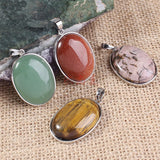 Natural Crystal Oval Shape Stone Pendants For Women Amethyst Rose Quartz Lapis Lazuli Labradorite Gemstone Pendant Jewellery