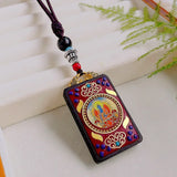 Nepal Tangka Pendant Male Green Tara Manjushri Bodhisattva Black Sandalwood Buddha Sign Vintage Necklace Sweater Chain Jewelry