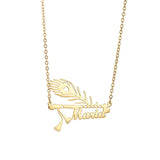 Auxauxme Custom Feather Name Necklace Personalized Stainless Steel Pen Nameplate Choker For Schoolmate Teacher Graduation Gift