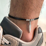 Men's Stylish Black Rope Chain Ankle Bracelets for Boys,Waterproof Stainless Steel Feather Beads Charm Anklet,Foot Gifts Jewelry