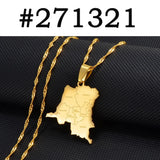 Anniyo the Congo Map With Cities Name Pendant Chain Necklaces DRC Kinshasa Jewelry Congolese  #271321