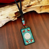 Nepal Tangka Pendant Male Green Tara Manjushri Bodhisattva Black Sandalwood Buddha Sign Vintage Necklace Sweater Chain Jewelry