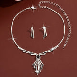 3pcs Exquisite Retro Style Elegant Women Rhinestone Tassel Necklace Earring Set Wedding Banquet Birthday Party Dress Accessories