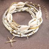 7pc/set Bohemian Rice Beads Starfish Pendant Anklet Set Fashion Summer Beach Sea Shell Multilayer Ankle Bracelet On Foot Jewelry