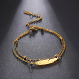 Simple Feather Stainless Steel Double Layer Bead Chain Ankle Anklets For Women Men Gold Silver Metal Anklet Daily Jewelry