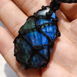 1Pc Dragons Heart Labradorite Healing Crystal Pendant Wrap Braid Natural Stone Necklace Chakra Reiki Jewelry Gift for Women Men