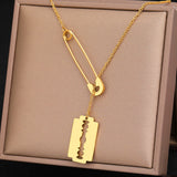 Stainless Steel Necklaces Paperclip Design Gothic Hip Hop Blade Pendants Chains Choker Necklace For Women Jewelry