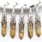 16pcs Crystal Pendulum for Divination Dowsing Natural Gem Stone Amethyst Hexagon Pendant For DIY Jewelry Making Necklace Pendant