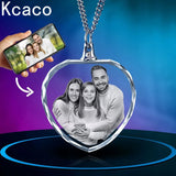 Customized Engrave Photo Heart Square Crystal Glass Pendant Necklace Inside 2D Pattern with 2mm Cuban Chain for Family Jewellery