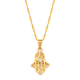Anniyo Small Hamsa Hand Pendant and Necklace for Women/Girl Gold Plated Jewelry Arab Middle East Palm Shaped Ethnic  #059202