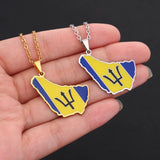 Stainless Steel Barbados Island Map Flag Pendant Necklace Caribbean Sea Barbados Maps Men Women Jewelry Ethnic Gift