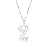 EUEAVAN Lotus Flower Yoga Pendant Necklace Stainless Steel Om Unalome Symbol Necklaces for Women Men Buddhist Amulet Jewelry