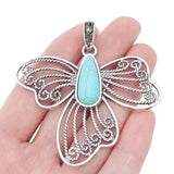 ZXZ 2pcs Tibetan Silver Large Imitation Turquoise Stone Butterfly Insect Charms Pendants For Necklace Jewelry Making Findings