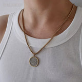 10pcs Waterproof Stainless Steel Box Chain Jewelry Lucky Six Pence U.K Elizabeth Coin Gold Color Women Medallion Necklace Tiki