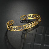 Akizoom Custom Name Heart Bracelets Stainless Steel Personalized letter Cuff Bangles Bracelets for Woman Man Family Jewelry Gift