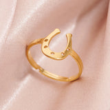 fashion Stainless Steel U Shape Geometric rings for women Simple Horse Shoe adjustable open rings Jewelry gifts 2024	Fashion Sta