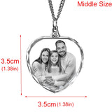 Customized Engrave Photo Heart Square Crystal Glass Pendant Necklace Inside 2D Pattern with 2mm Cuban Chain for Family Jewellery