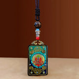 Nepal Tangka Pendant Male Green Tara Manjushri Bodhisattva Black Sandalwood Buddha Sign Vintage Necklace Sweater Chain Jewelry