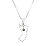Anniyo The Sultanate of Oman Map Green Stone Pendant Necklaces for Women Girl Omani National Day Jewelry Stainless Steel #324921