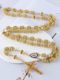 2025New Vintage Catholic 10mm 59 Crystal Rhinestone Beads Cross Necklace