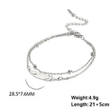 Simple Feather Stainless Steel Double Layer Bead Chain Ankle Anklets For Women Men Gold Silver Metal Anklet Daily Jewelry