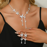 Women's fashionable butterfly tassel zircon necklace earring jewelry set, with a light luxury design and a high-end feel