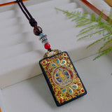Nepal Tangka Pendant Male Green Tara Manjushri Bodhisattva Black Sandalwood Buddha Sign Vintage Necklace Sweater Chain Jewelry