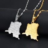 Anniyo the Congo Map With Cities Name Pendant Chain Necklaces DRC Kinshasa Jewelry Congolese  #271321