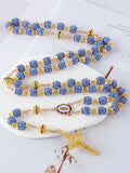 2025New Vintage Catholic 10mm 59 Crystal Rhinestone Beads Cross Necklace