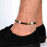 Bohemia Beads Chain Anklets Bracelets for Men, Black Handmade Braided Rope Cord Surfer Anklet, Summer Holiday Beach Foot Jewelry