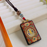 Nepal Tangka Pendant Male Green Tara Manjushri Bodhisattva Black Sandalwood Buddha Sign Vintage Necklace Sweater Chain Jewelry