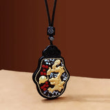 Nepal Tangka Pendant Male Green Tara Manjushri Bodhisattva Black Sandalwood Buddha Sign Vintage Necklace Sweater Chain Jewelry