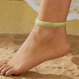 4pcs/set Luminous Colorful Rice Bead Bracelet For Women Men Handmade Elastic Beaded Anklet Glow In The Dark Jewelry Beach Gifts