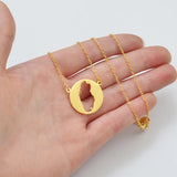 Anniyo Round Qatar Map Pendant Necklaces Stainless Steel Jewelry Qataris Maps for Women Girls #264621