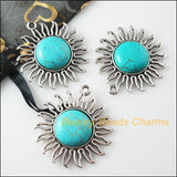 2Pc Retro Tibetan Silver Sun Flower Charms Pendants 42.5x46mm