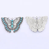 ZXZ 2pcs Tibetan Silver Large Imitation Turquoise Stone Butterfly Insect Charms Pendants For Necklace Jewelry Making Findings