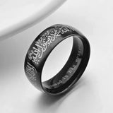 8mm Stainless Steel Muslim Ring with Shahada in Arabic & English Islamic Jewelry for Men Women Size 6-13