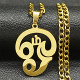 India Tamil Om Symbol Pendant Necklace Women Men Stainless Steel Gold Color Buddhist Om Shiva Yoga Necklaces Jewelry 8089-QKC