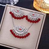 Luxury Retro Indian Crystal Bridal Jewelry Set Ethnic African Beads Tassel Jhumka Rhinestone Earrings Necklaces Sets Bijoux Gift