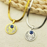 Evil Blue Eye Hand of Fatim Pendant Necklace for Women Men Gold Color Stainless Steel Rhinestone Turkish Amulet Chain Jewelry