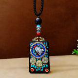 Nepal Tangka Pendant Male Green Tara Manjushri Bodhisattva Black Sandalwood Buddha Sign Vintage Necklace Sweater Chain Jewelry