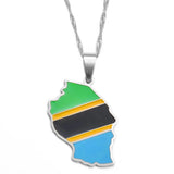 Anniyo Tanzania Map Flag Charm Pendant Necklaces Tanzanian Jewelry for Women Girls Men  #269921