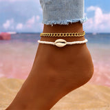 2PCS Bohemia Natural Shell Anklets For Women Small Resin Beads Summer Beach Shell Barefoot Ankle Bracelet Leg Chain Foot Jewelry