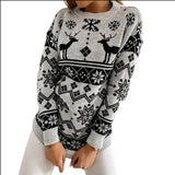 2025 Winter Women's Christmas Sweater Elk Print Knitted Jumpers Full Sleeve O Neck Casual Loose Knitwear Pullover Tops Xmas Look