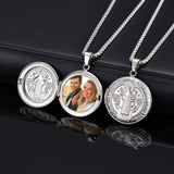 Vnox Stainless Steel Free Photo Custom Necklace For Women Men,Can Open Round Photo Box Pendent,Jewelry Gifts To Husband Wife