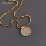 10pcs Waterproof Stainless Steel Box Chain Jewelry Lucky Six Pence U.K Elizabeth Coin Gold Color Women Medallion Necklace Tiki
