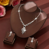 3pcs Exquisite Retro Style Elegant Women Rhinestone Tassel Necklace Earring Set Wedding Banquet Birthday Party Dress Accessories