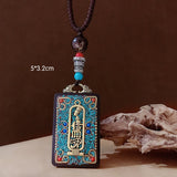 Nepal Tangka Pendant Male Green Tara Manjushri Bodhisattva Black Sandalwood Buddha Sign Vintage Necklace Sweater Chain Jewelry