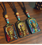 Nepal Tangka Pendant Male Green Tara Manjushri Bodhisattva Black Sandalwood Buddha Sign Vintage Necklace Sweater Chain Jewelry